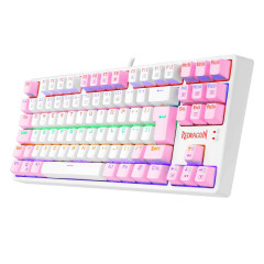 TECLADO GAMER REDRAGON DAKSA BRANCO E ROSA COM SWITCH AZUL
