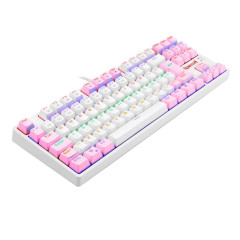 TECLADO GAMER REDRAGON DAKSA BRANCO E ROSA COM SWITCH AZUL