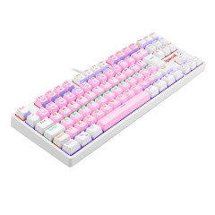 TECLADO GAMER REDRAGON DAKSA ROSA E BRANCO COM SWITCH AZUL