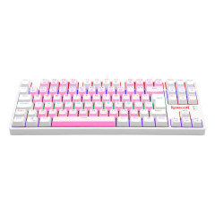 TECLADO GAMER REDRAGON DAKSA ROSA E BRANCO COM SWITCH AZUL