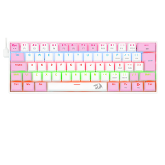 TECLADO GAMER REDRAGON LAKSHMI RAINBOW BRANCO E ROSA COM SWITCH AZUL