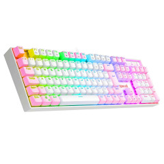 TECLADO MECANICO GAMER REDRAGON MITRA BRANCO E ROSA RGB COM SWITCH AZUL