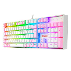 TECLADO MECANICO GAMER REDRAGON MITRA BRANCO E ROSA RGB COM SWITCH AZUL