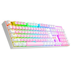TECLADO MECANICO GAMER REDRAGON MITRA ROSA E BRANCO RGB COM SWITCH AZUL