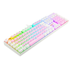 TECLADO MECANICO GAMER REDRAGON MITRA ROSA E BRANCO RGB COM SWITCH AZUL