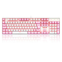 TECLADO MECANICO GAMER SINGLE COLOR REDRAGON MITRA BRANCO E ROSA COM SWITCH AZUL