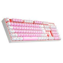 TECLADO MECANICO GAMER SINGLE COLOR REDRAGON MITRA ROSA E BRANCO COM SWITCH AZUL