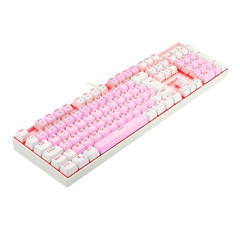 TECLADO MECANICO GAMER SINGLE COLOR REDRAGON MITRA ROSA E BRANCO COM SWITCH AZUL