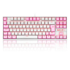 TECLADO MECANICO GAMER SINGLE COLOR REDRAGON KUMARA BRANCO E ROSA COM SWITCH MARROM