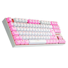 TECLADO MECANICO GAMER SINGLE COLOR REDRAGON KUMARA BRANCO E ROSA COM SWITCH AZUL