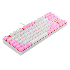 TECLADO MECANICO GAMER SINGLE COLOR REDRAGON KUMARA BRANCO E ROSA COM SWITCH AZUL