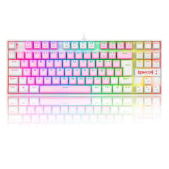 TECLADO MECANICO GAMER RGB REDRAGON KUMARA ROSA E BRANCO COM SWITCH MARROM