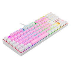 TECLADO MECANICO GAMER RGB REDRAGON KUMARA ROSA E BRANCO COM SWITCH MARROM