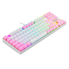 TECLADO MECANICO GAMER RGB REDRAGON KUMARA BRANCO E ROSA COM SWITCH MARROM