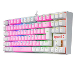 TECLADO MECANICO GAMER RGB REDRAGON KUMARA ROSA E BRANCO COM SWITCH AZUL