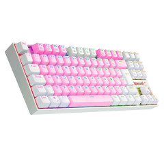 TECLADO MECANICO GAMER RGB REDRAGON KUMARA ROSA E BRANCO COM SWITCH AZUL