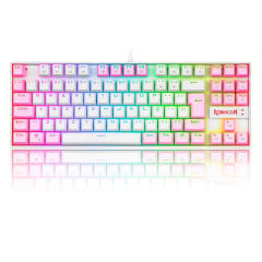 TECLADO MECANICO GAMER RGB REDRAGON KUMARA BRANCO E ROSA COM SWITCH AZUL