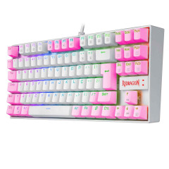 TECLADO MECANICO GAMER RGB REDRAGON KUMARA BRANCO E ROSA COM SWITCH AZUL