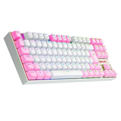 TECLADO MECANICO GAMER RGB REDRAGON KUMARA BRANCO E ROSA COM SWITCH AZUL