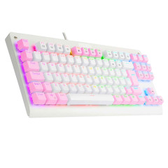 TECLADO MECANICO GAMER DARK AVENGER RGB BRANCO E ROSA SWITCH MARROM