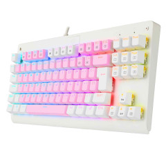 TECLADO MECANICO GAMER DARK AVENGER RGB ROSA E BRANCO SWITCH MARROM