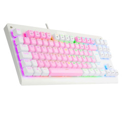 TECLADO MECANICO GAMER DARK AVENGER RGB ROSA E BRANCO SWITCH MARROM