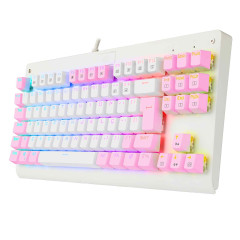 TECLADO MECANICO GAMER DARK AVENGER RGB BRANCO E ROSA SWITCH AZUL