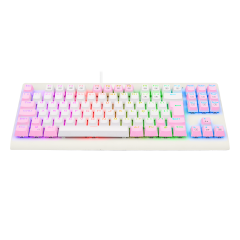 TECLADO MECANICO GAMER DARK AVENGER RGB BRANCO E ROSA SWITCH AZUL
