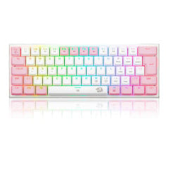 TECLADO MECANICO GAMER REDRAGON ANIVIA BRANCO COM ROSA RGB COM SWITCH AZUL ABNT-2