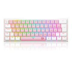 TECLADO MECANICO GAMER REDRAGON ANIVIA ROSA COM BRANCO RGB COM SWITCH MARROM ABNT-2